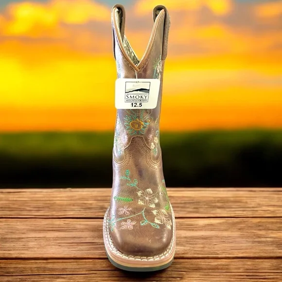 New girls Smoky Mountain brown leather floral Cowgirl Boots - Picture 3 of 5